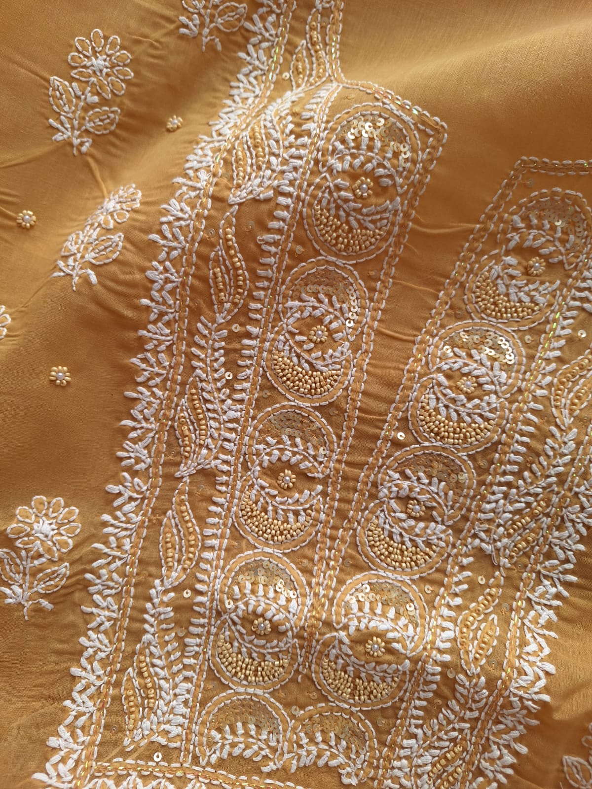 Mustard Color cotton Full suit with handwork