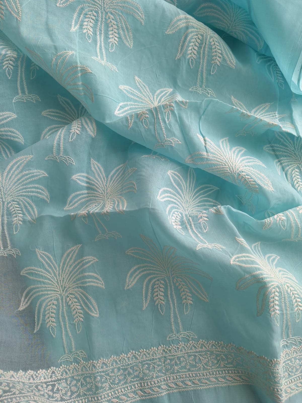 Sky Blue Tree motif kurta Fabric