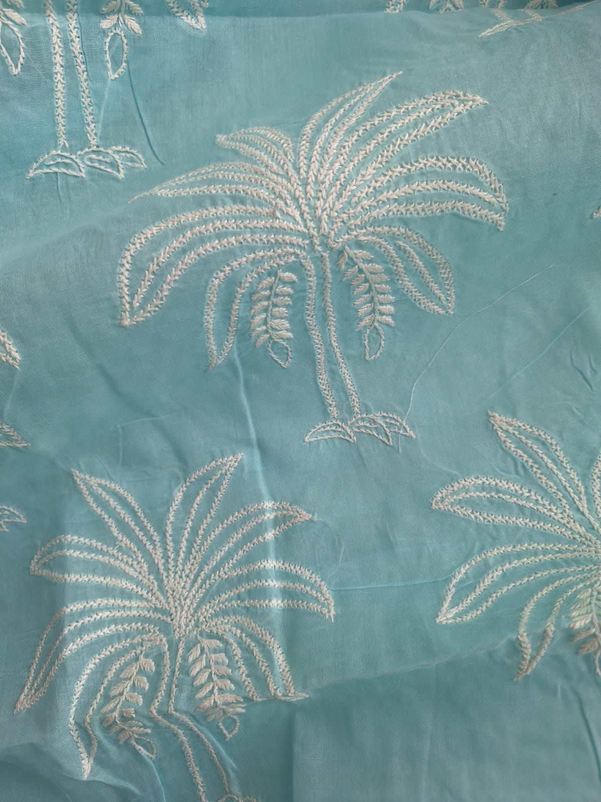 Sky Blue Tree motif kurta Fabric