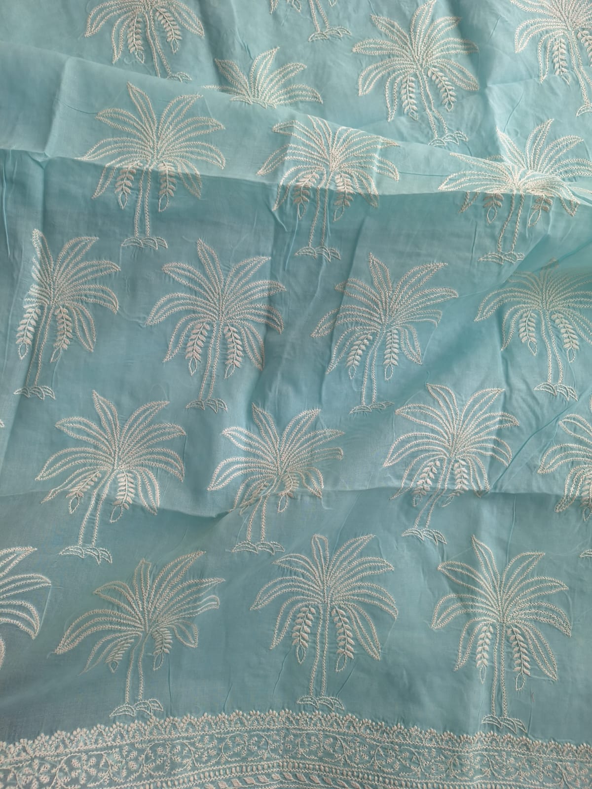 Sky Blue Tree motif kurta Fabric