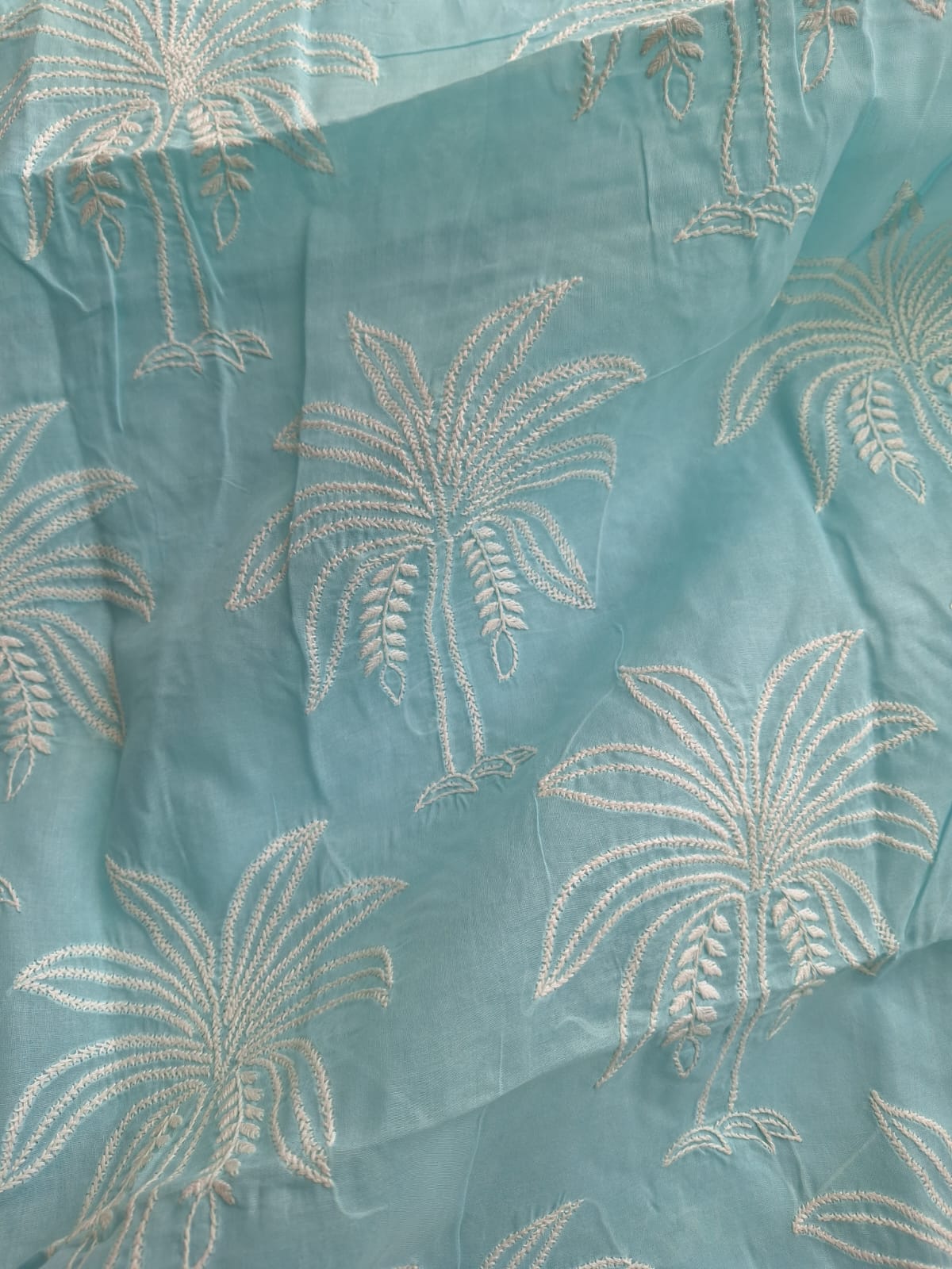 Sky Blue Tree motif kurta Fabric
