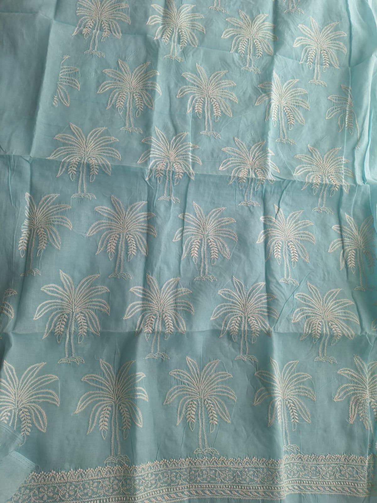 Sky Blue Tree motif kurta Fabric