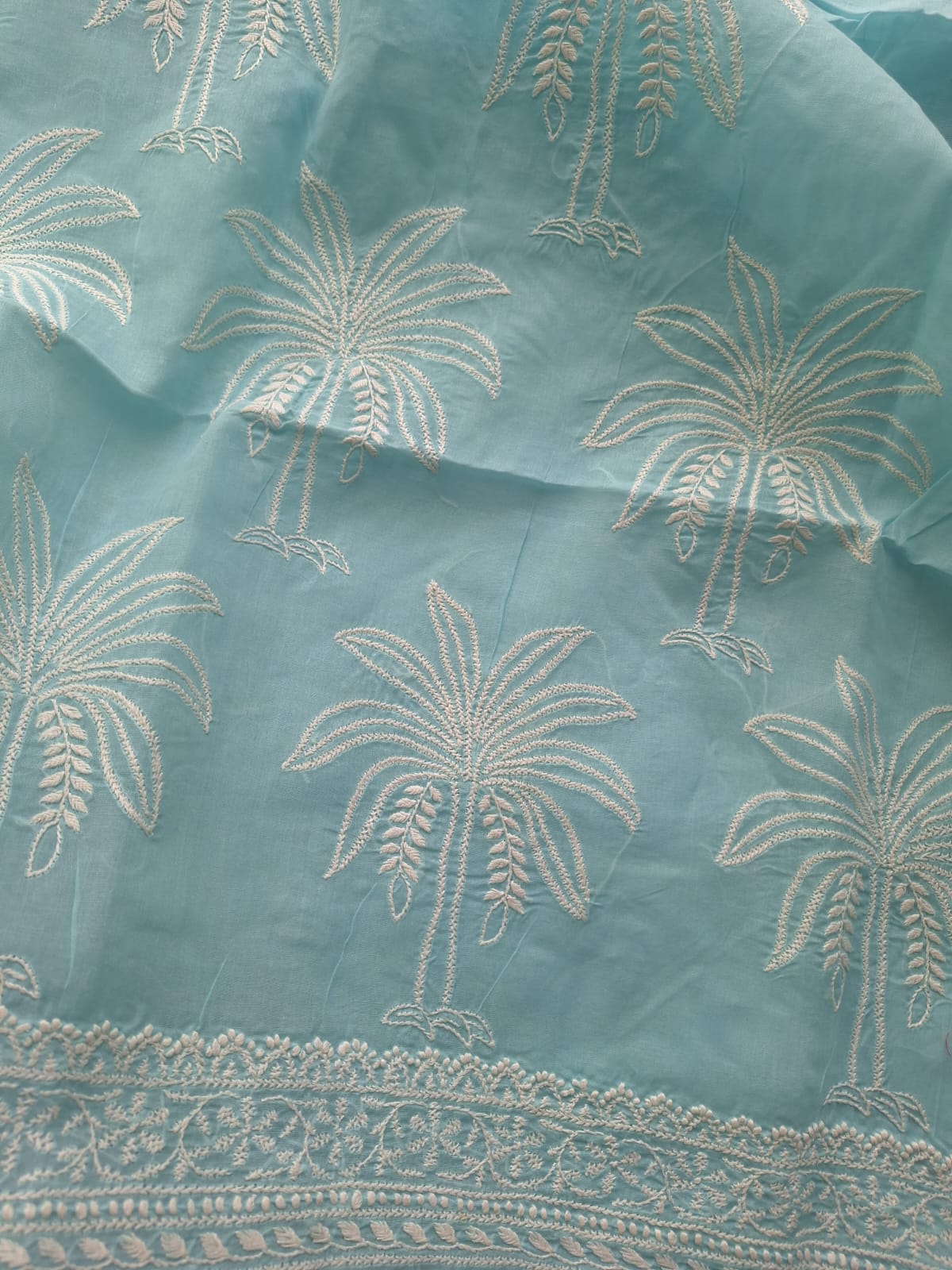 Sky Blue Tree motif kurta Fabric