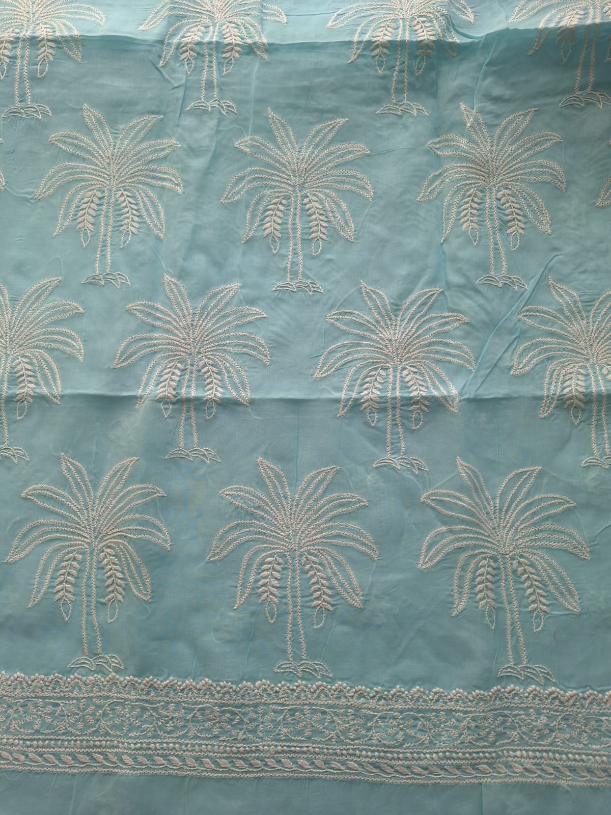 Sky Blue Tree motif kurta Fabric