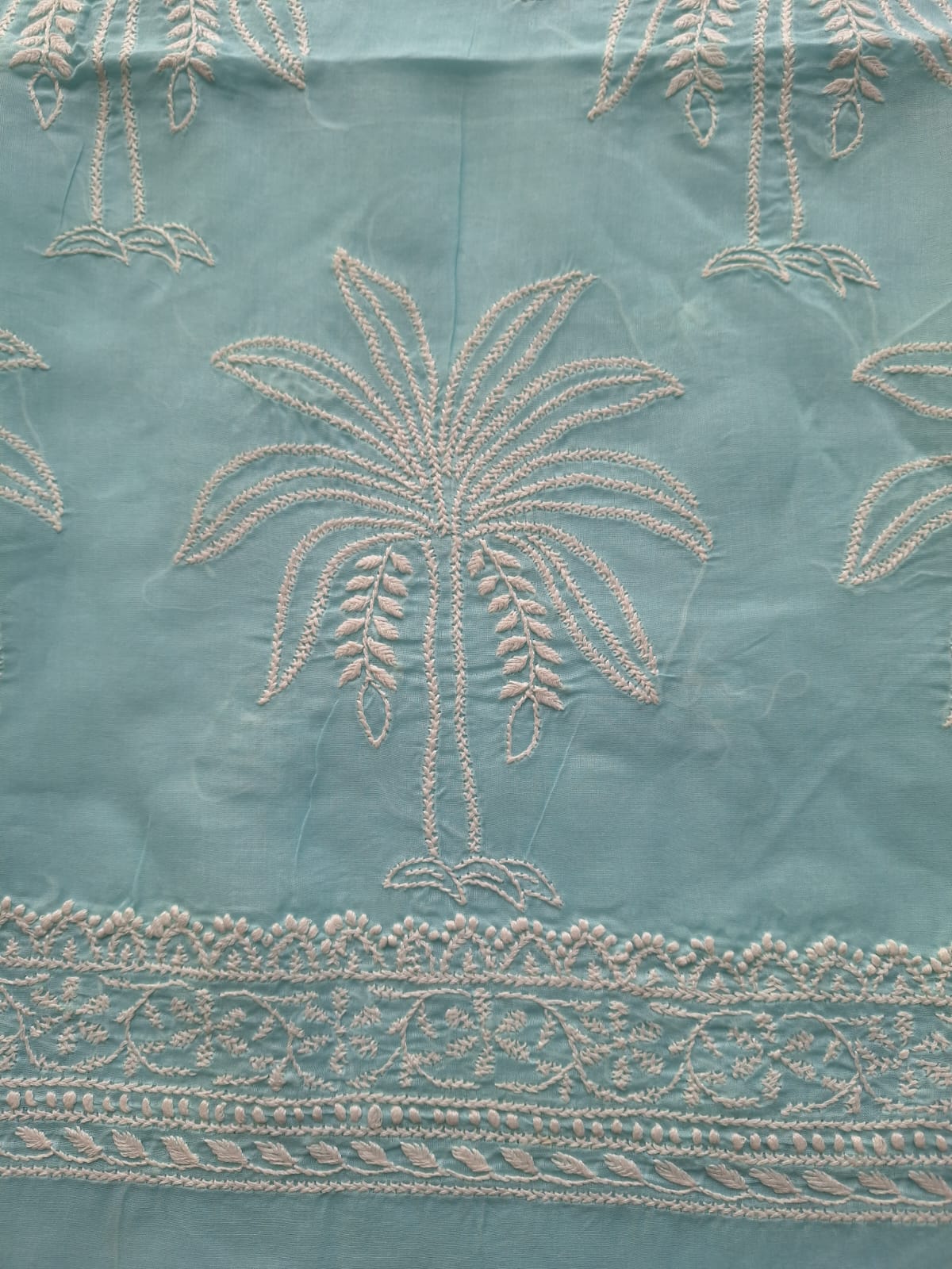 Sky Blue Tree motif kurta Fabric