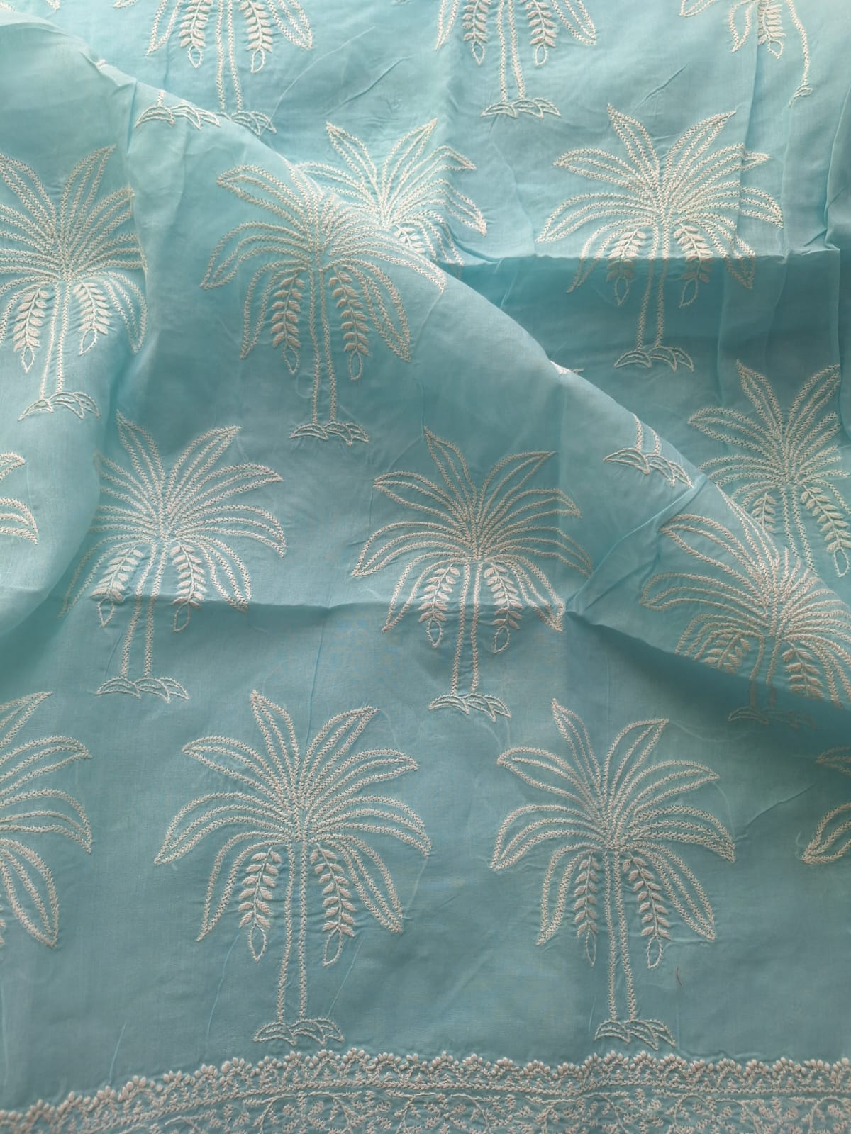 Sky Blue Tree motif kurta Fabric