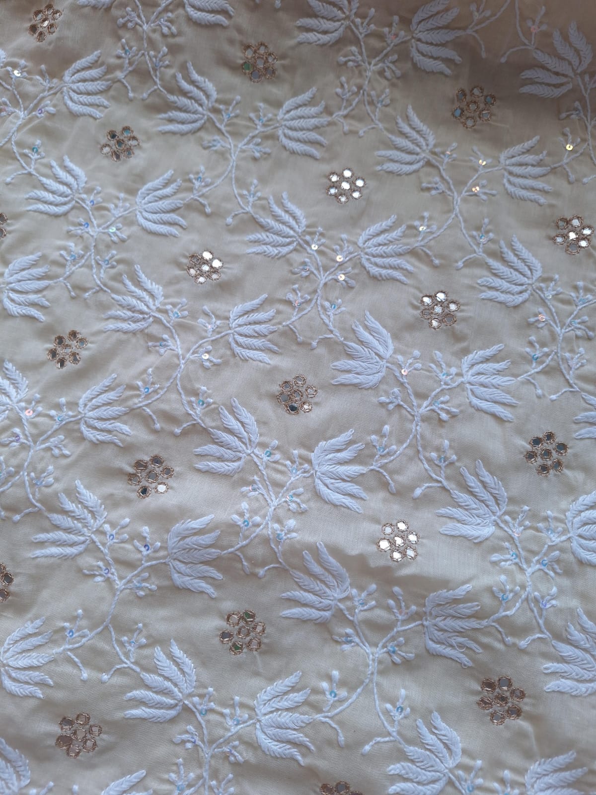 Beige Cotton Kurta with Mirror and Gota work