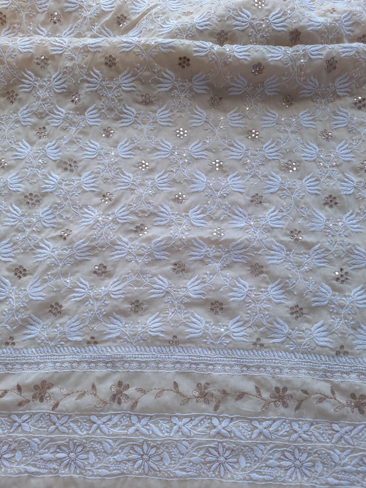 Beige Cotton Kurta with Mirror and Gota work