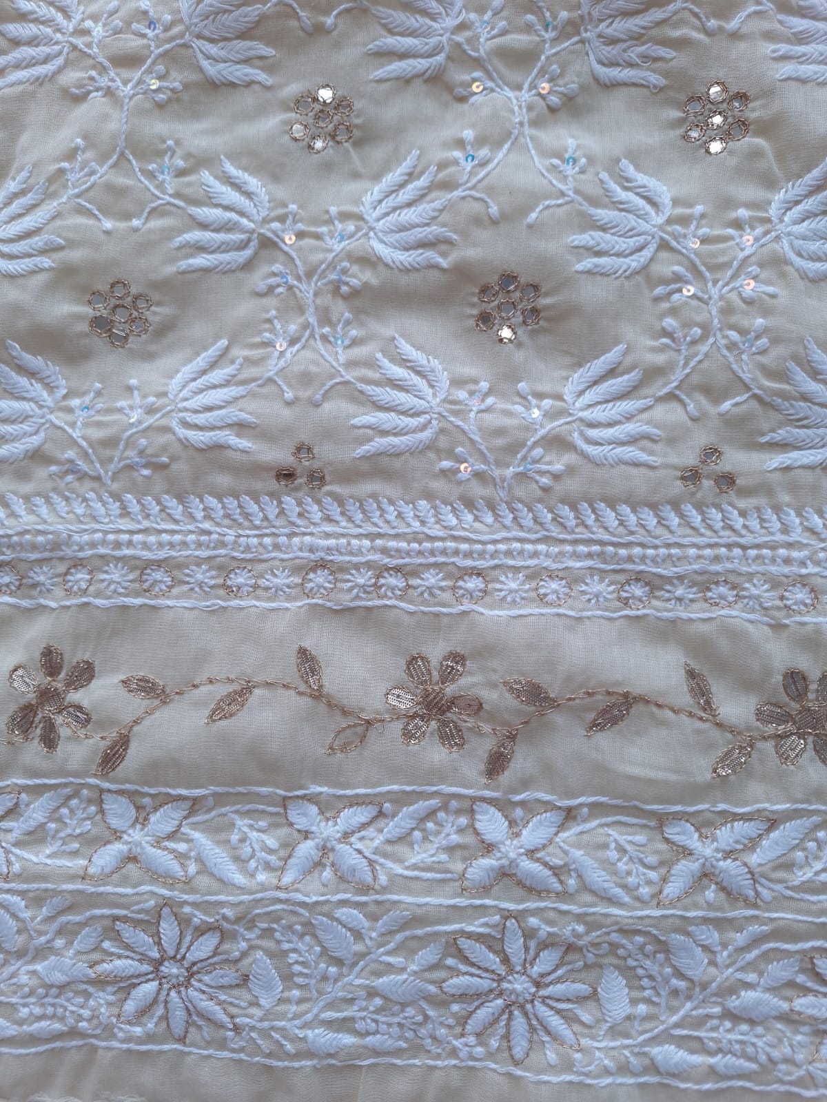 Beige Cotton Kurta with Mirror and Gota work