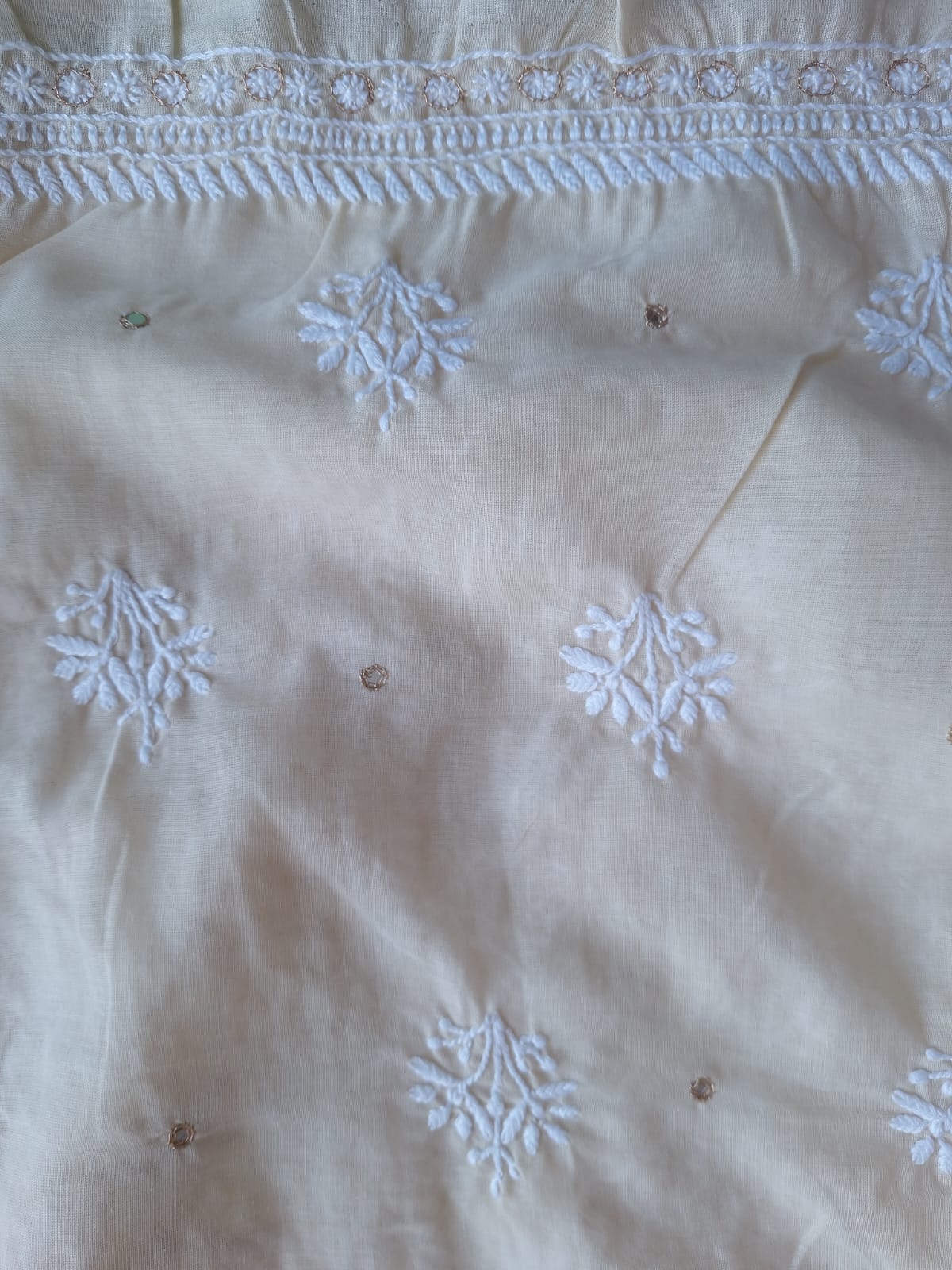 Beige Cotton Kurta with Mirror and Gota work