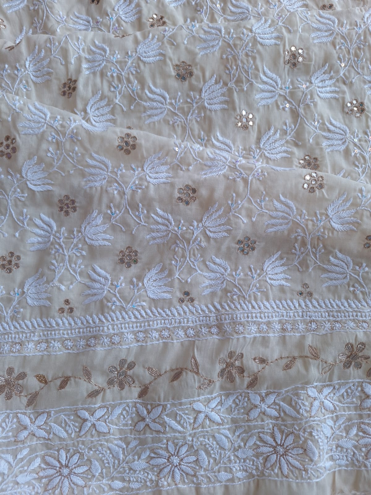 Beige Cotton Kurta with Mirror and Gota work