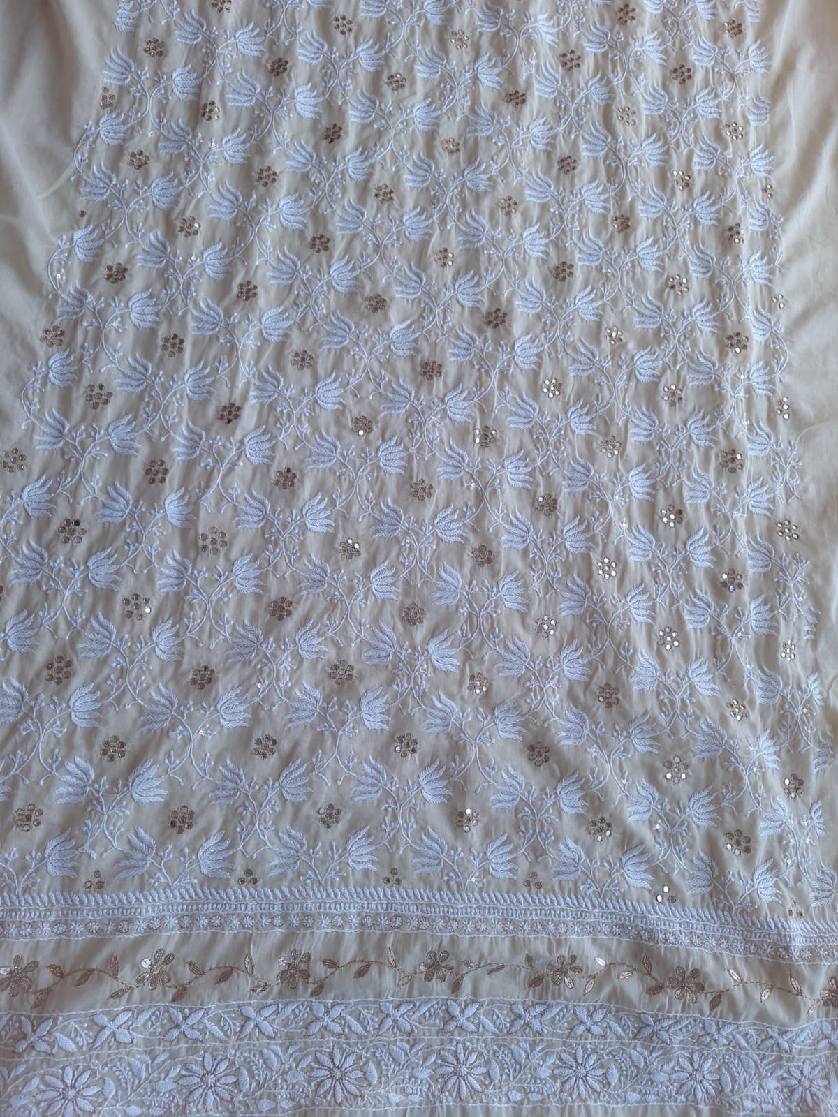 Beige Cotton Kurta with Mirror and Gota work