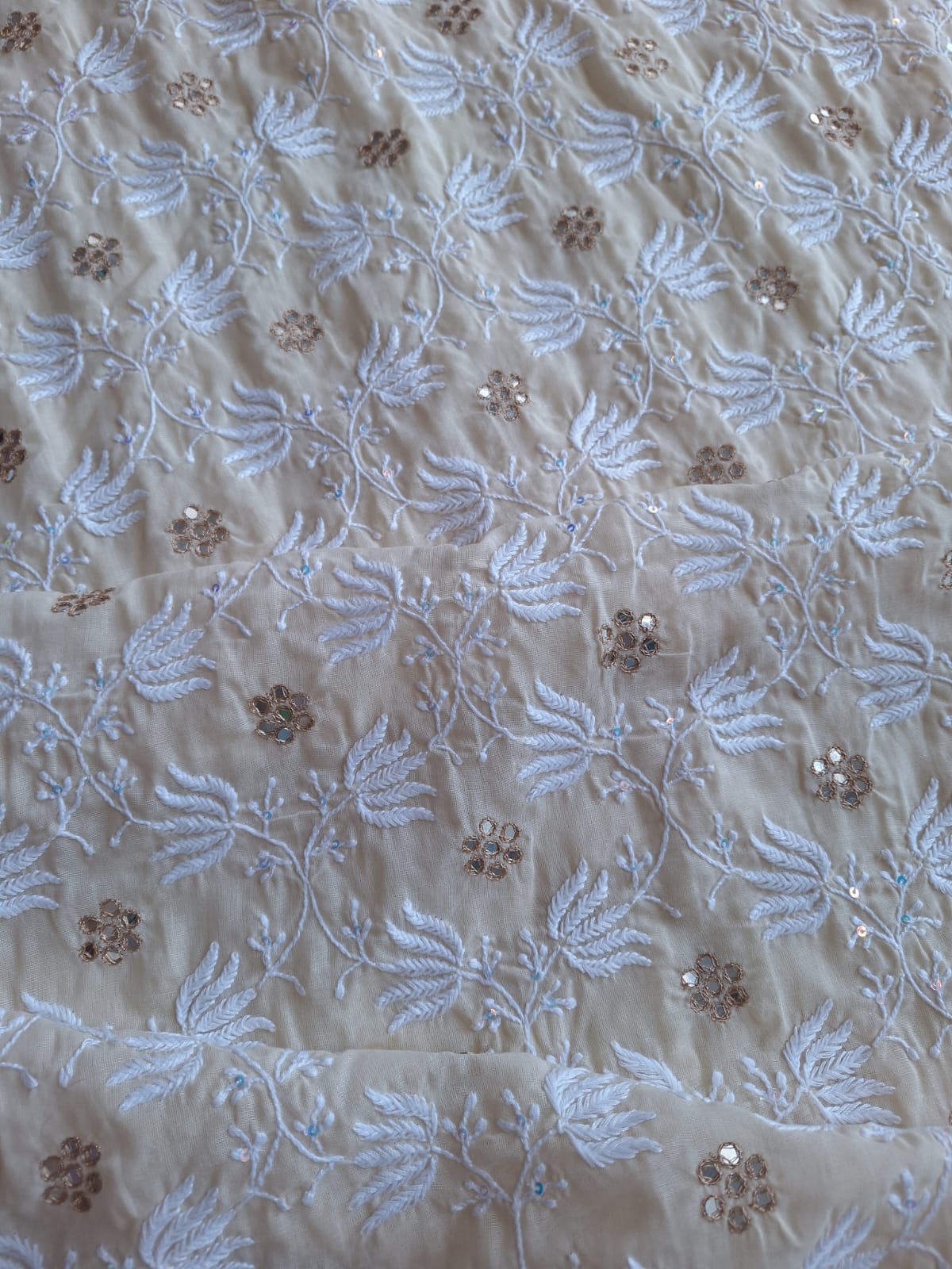 Beige Cotton Kurta with Mirror and Gota work