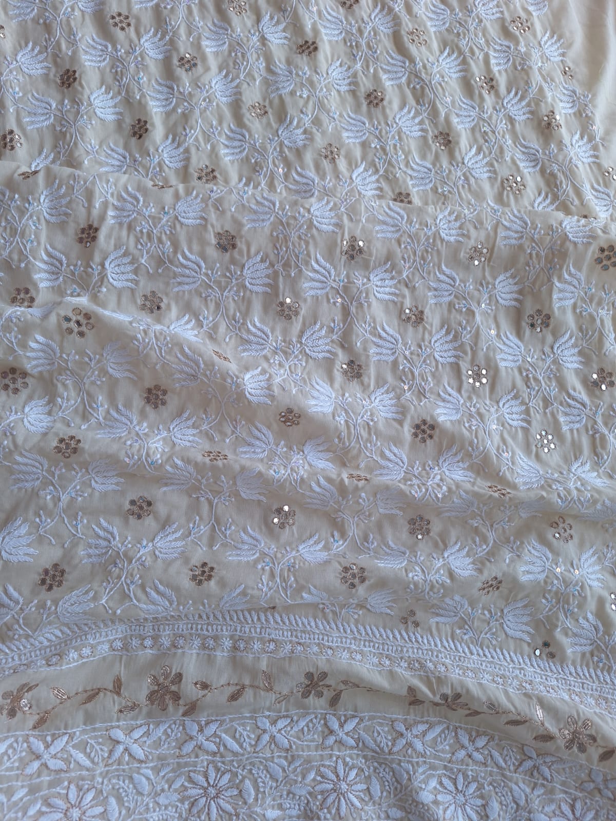 Beige Cotton Kurta with Mirror and Gota work