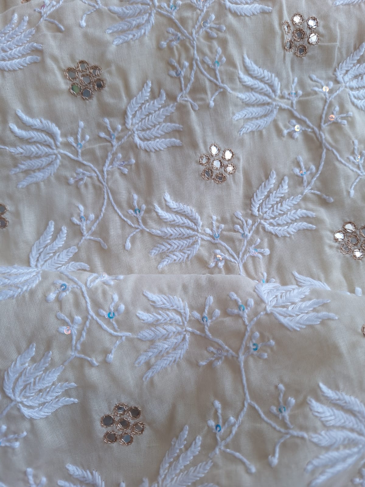 Beige Cotton Kurta with Mirror and Gota work