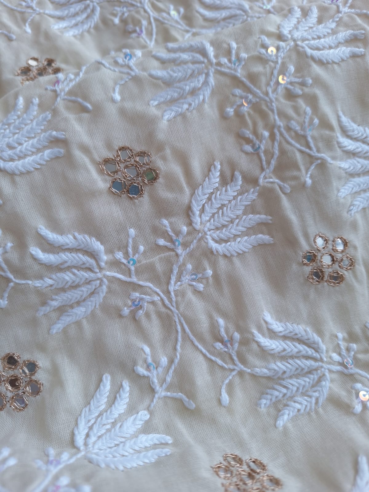 Beige Cotton Kurta with Mirror and Gota work