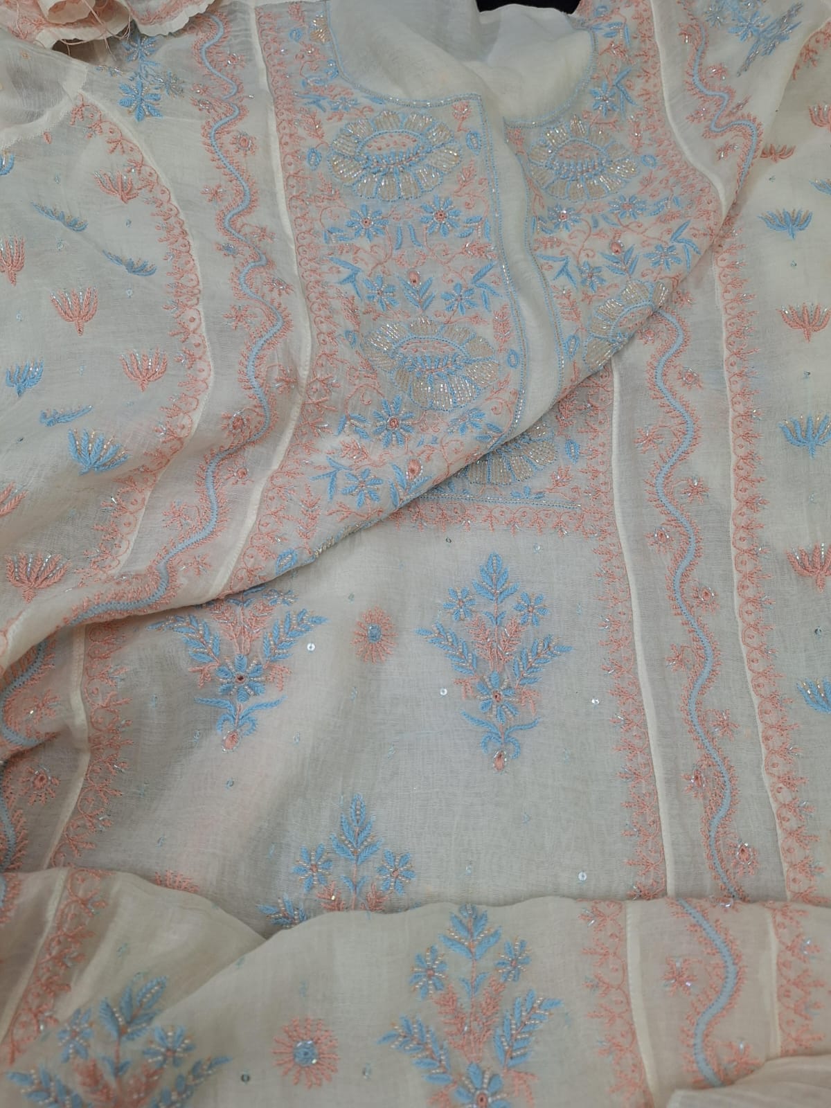 Premium Mul Chanderi Chikankari kurta  Dupatta