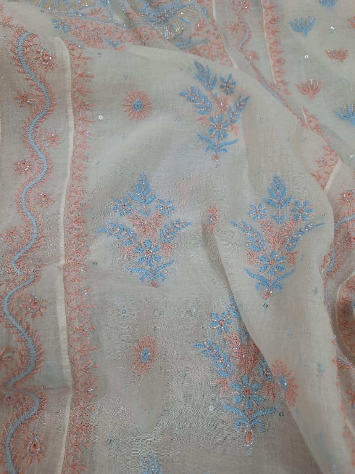 Premium Mul Chanderi Chikankari kurta  Dupatta