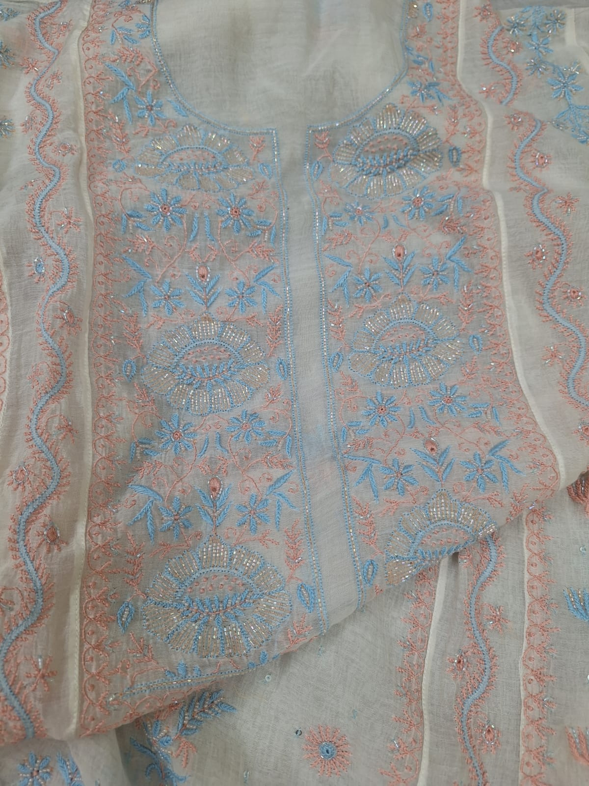 Premium Mul Chanderi Chikankari kurta Dupatta