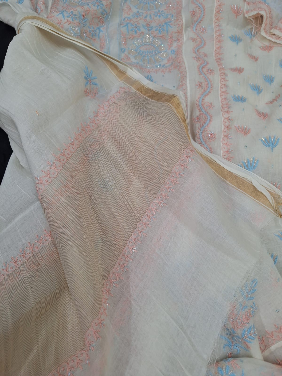 Premium Mul Chanderi Chikankari kurta  Dupatta