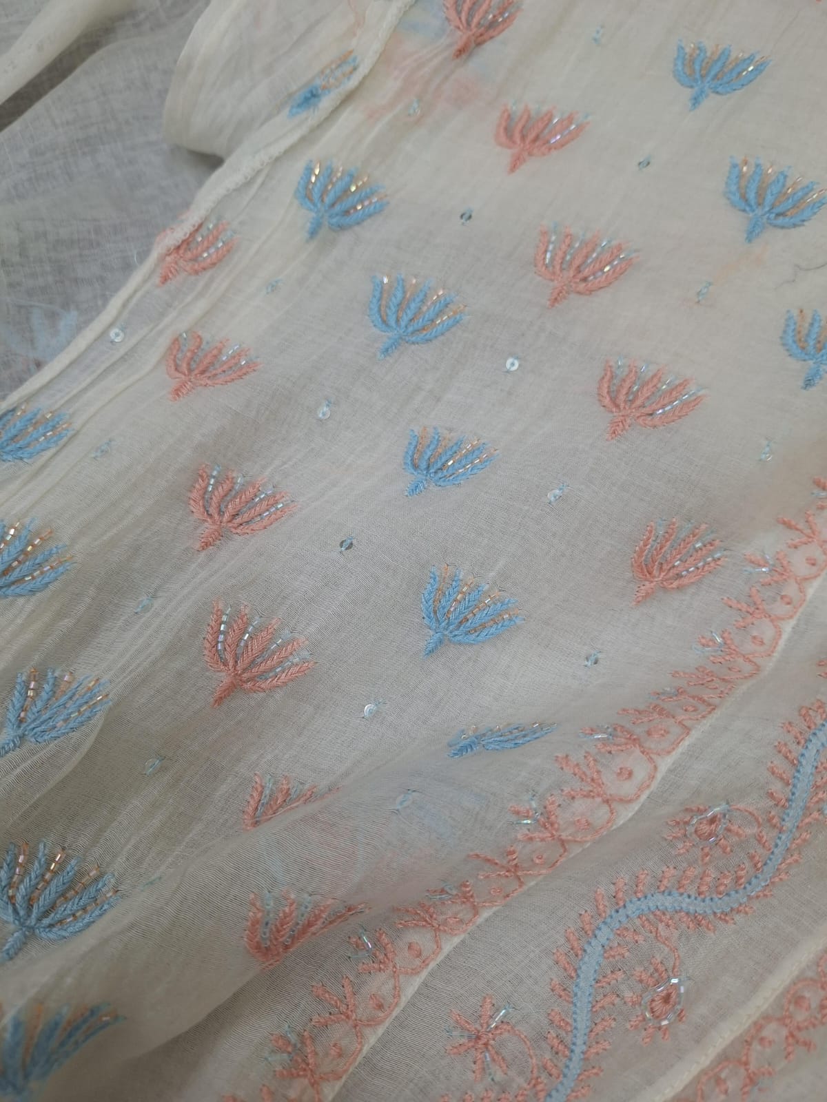Premium Mul Chanderi Chikankari kurta Dupatta