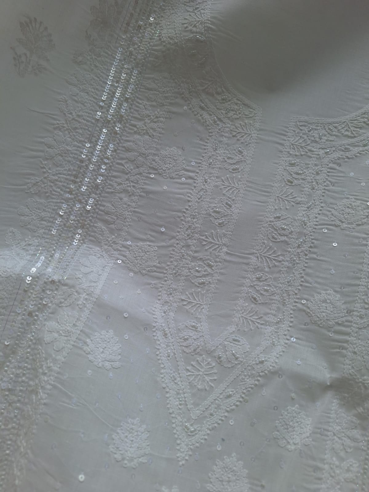 White Cotton Full set with Chikankari and embellishments
