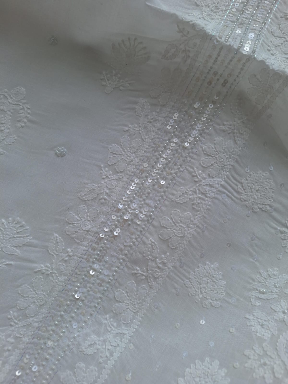 White Cotton Full set with Chikankari and embellishments