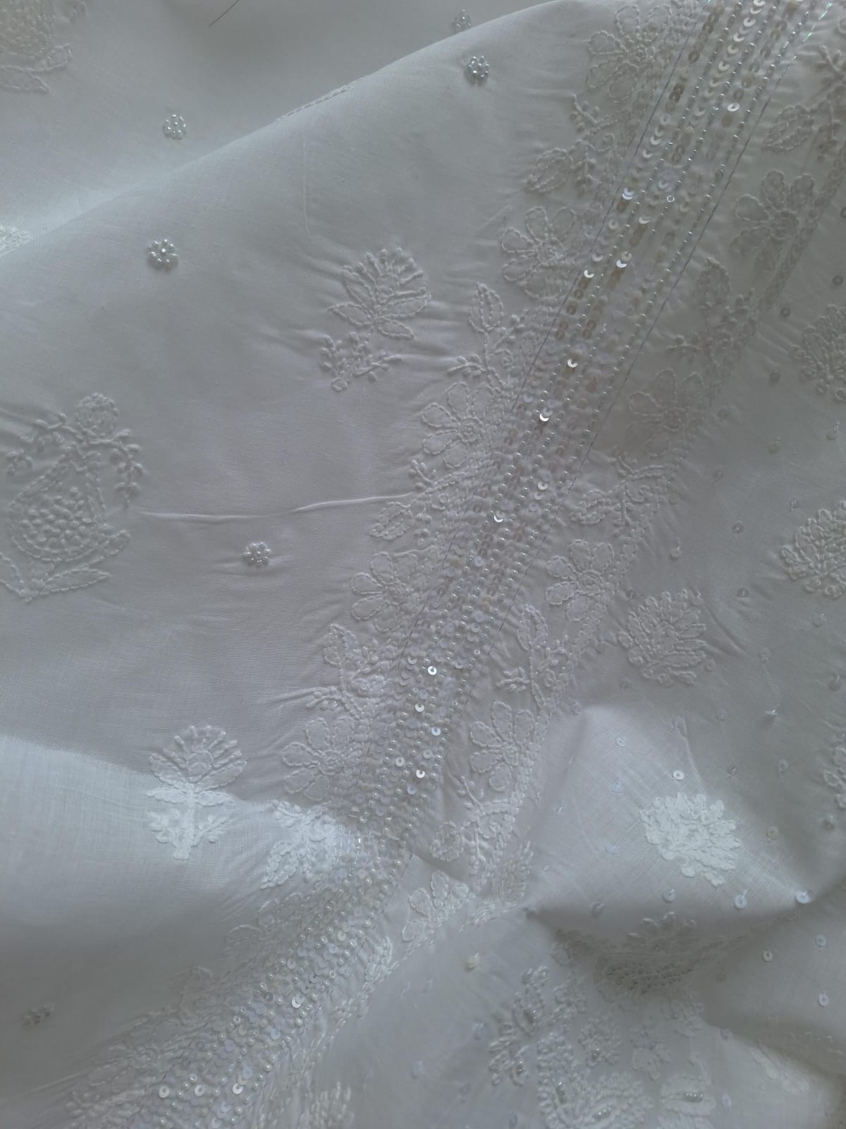 White Cotton Full set with Chikankari and embellishments