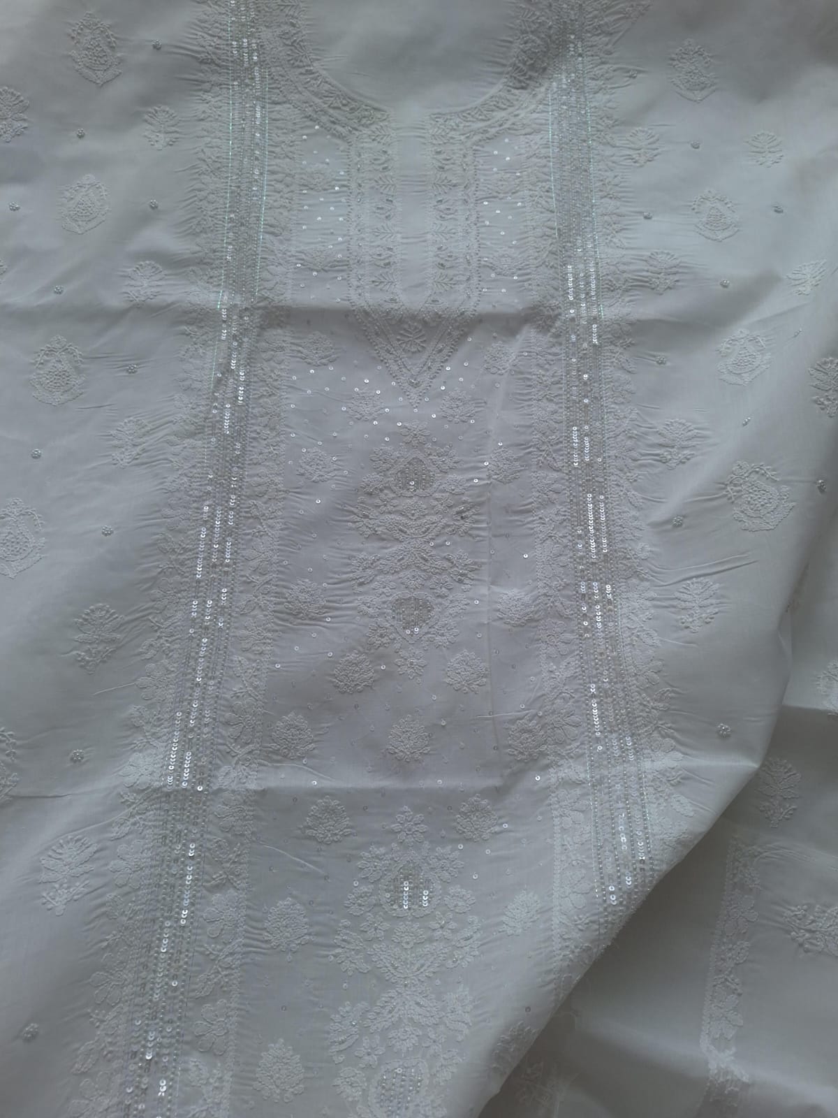 White Cotton Full set with Chikankari and embellishments