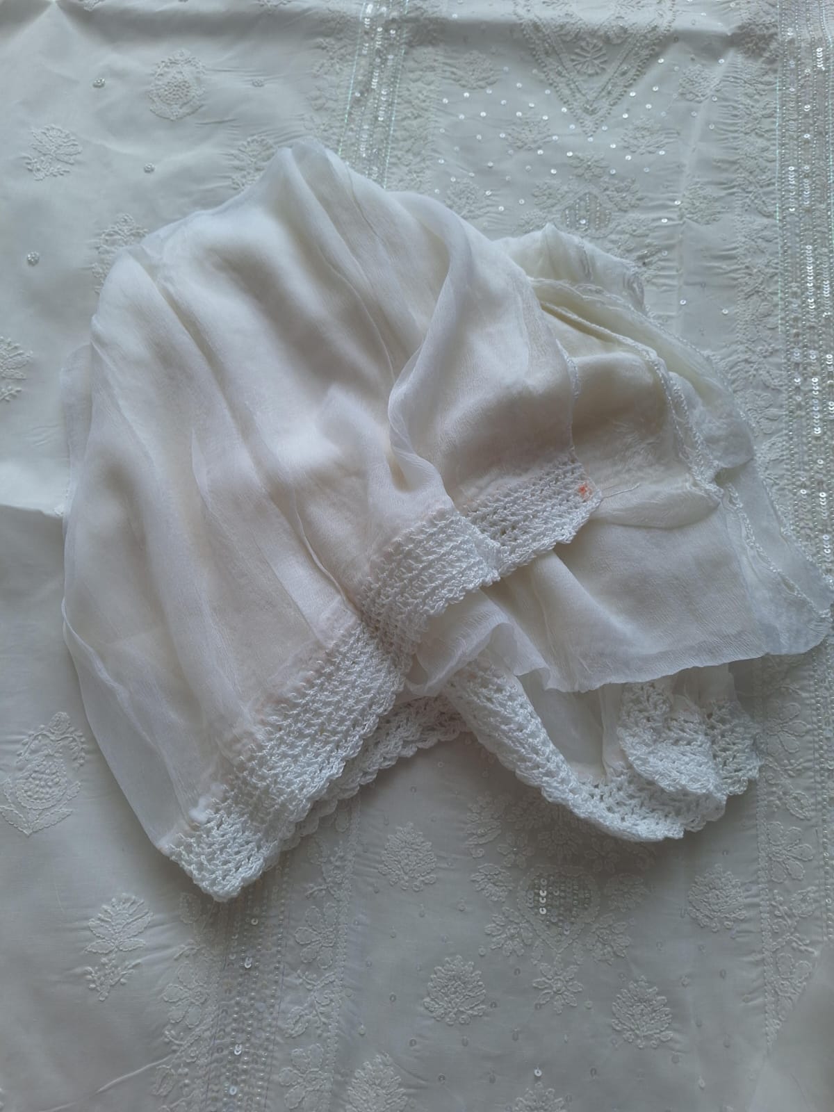 White Cotton Full set with Chikankari and embellishments