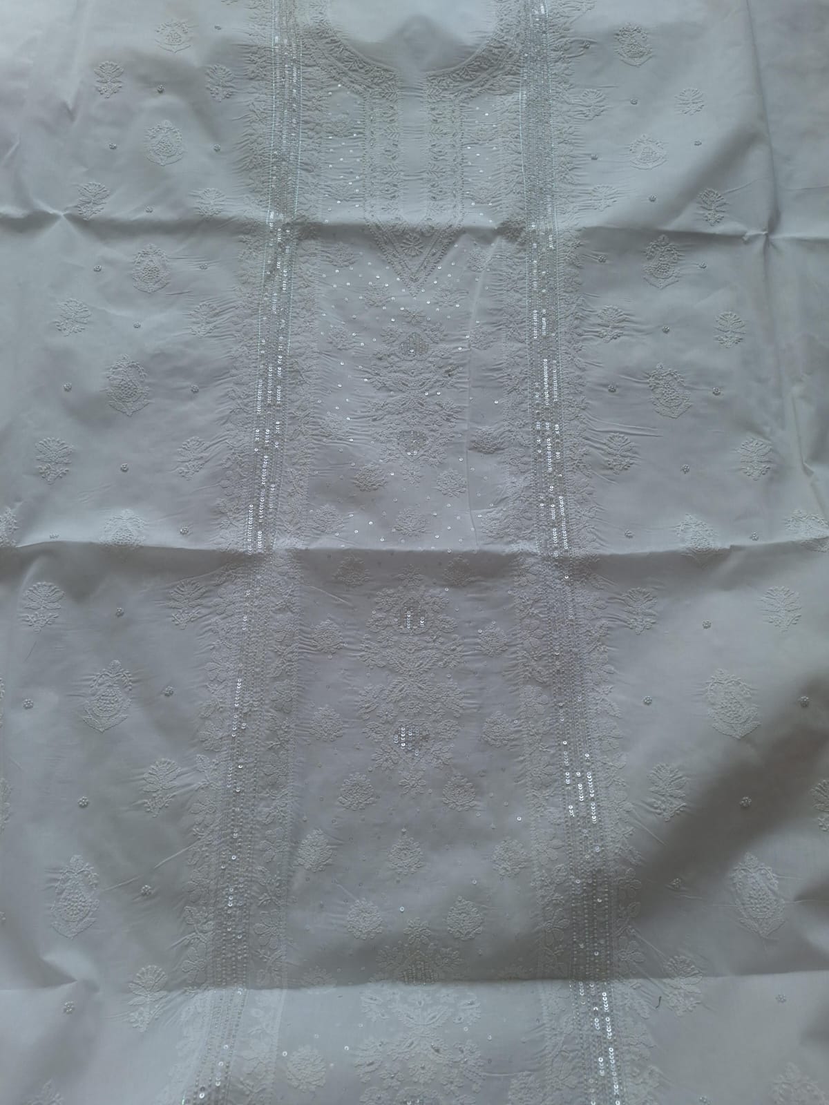 White Cotton Full set with Chikankari and embellishments