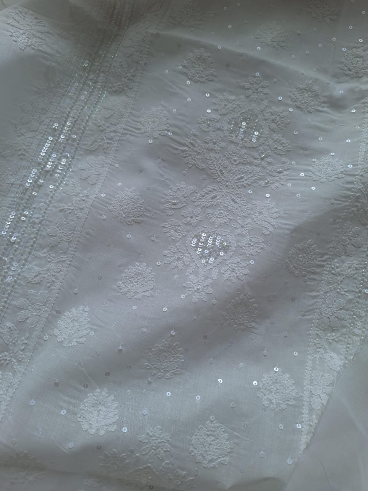 White Cotton Full set with Chikankari and embellishments
