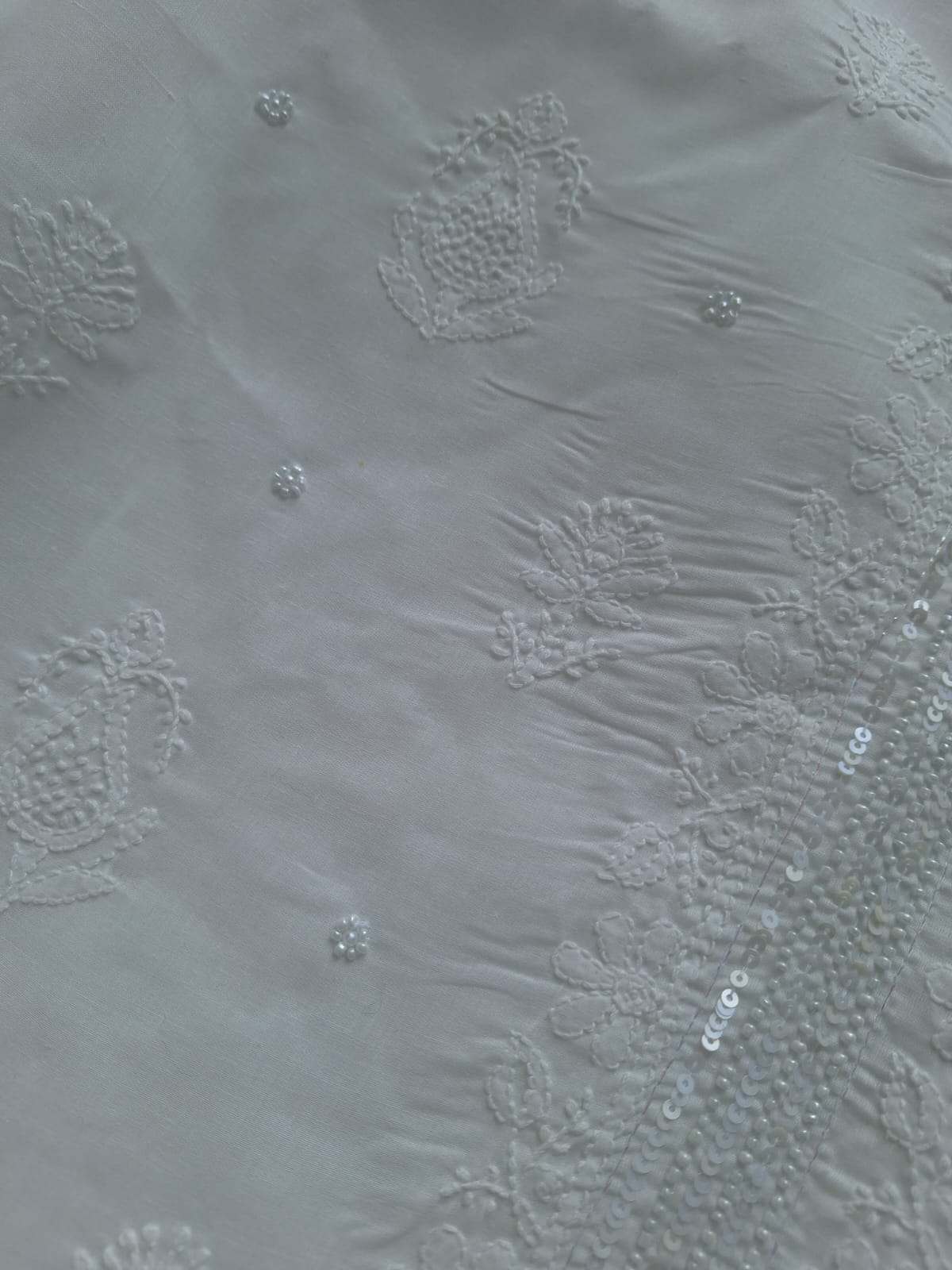 White Cotton Full set with Chikankari and embellishments