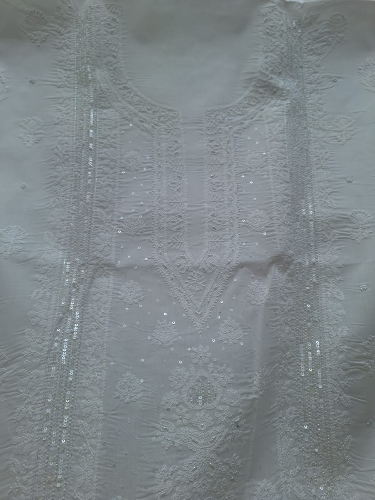 White Cotton Full set with Chikankari and embellishments