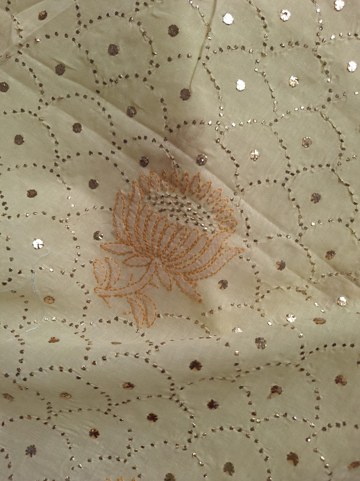 Beige Cotton Kurta with Mukaish And chikan