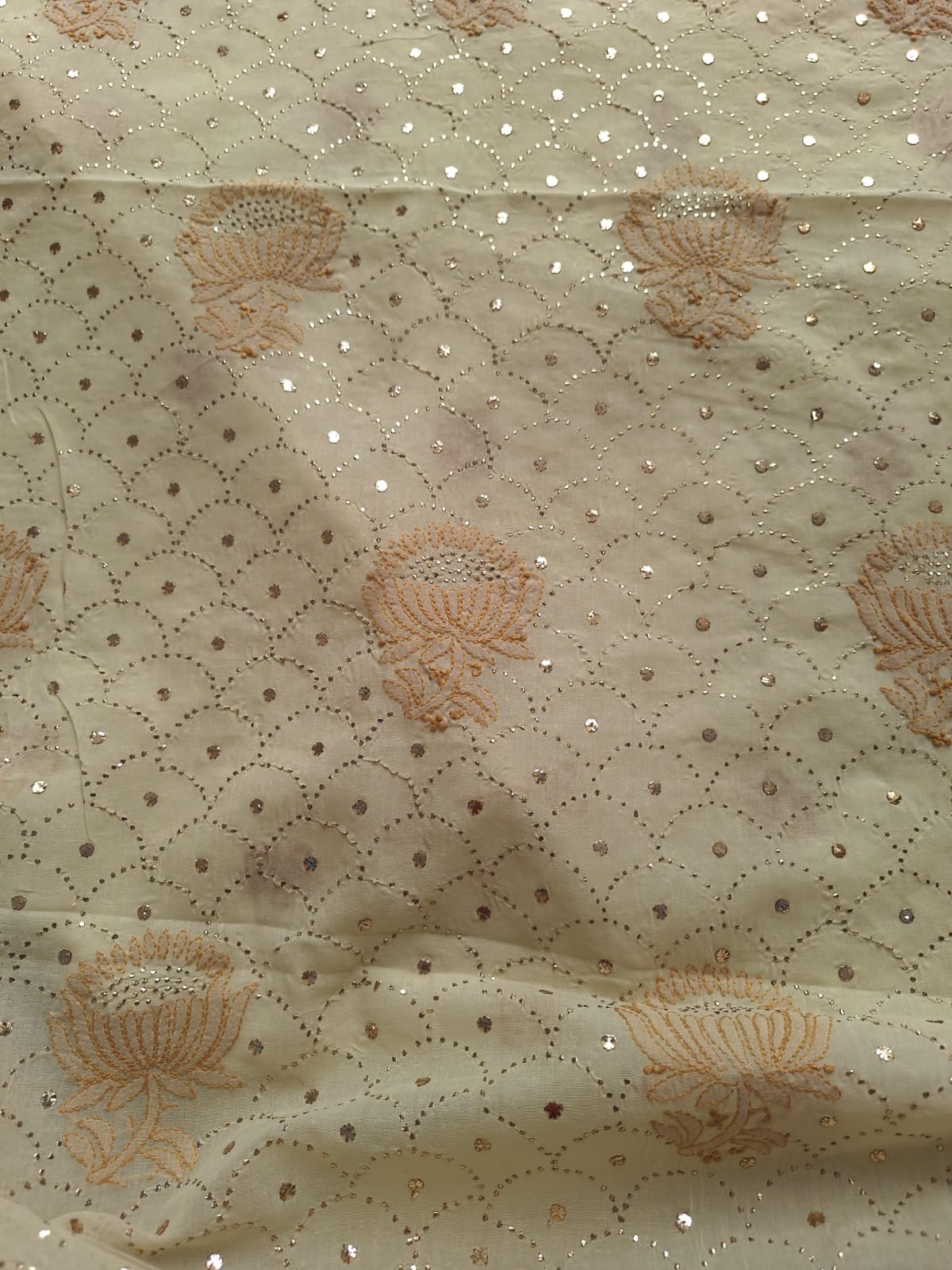 Beige Cotton Kurta with Mukaish And chikan