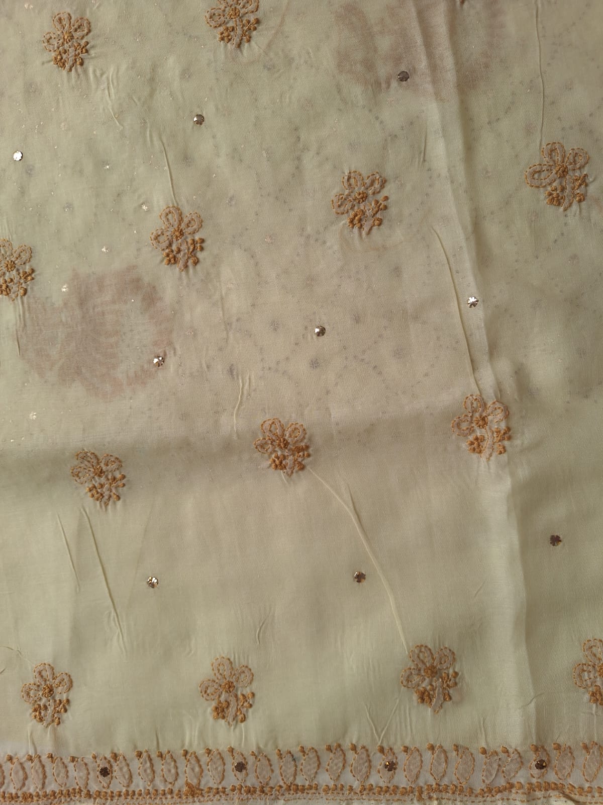 Beige Cotton Kurta with Mukaish And chikan