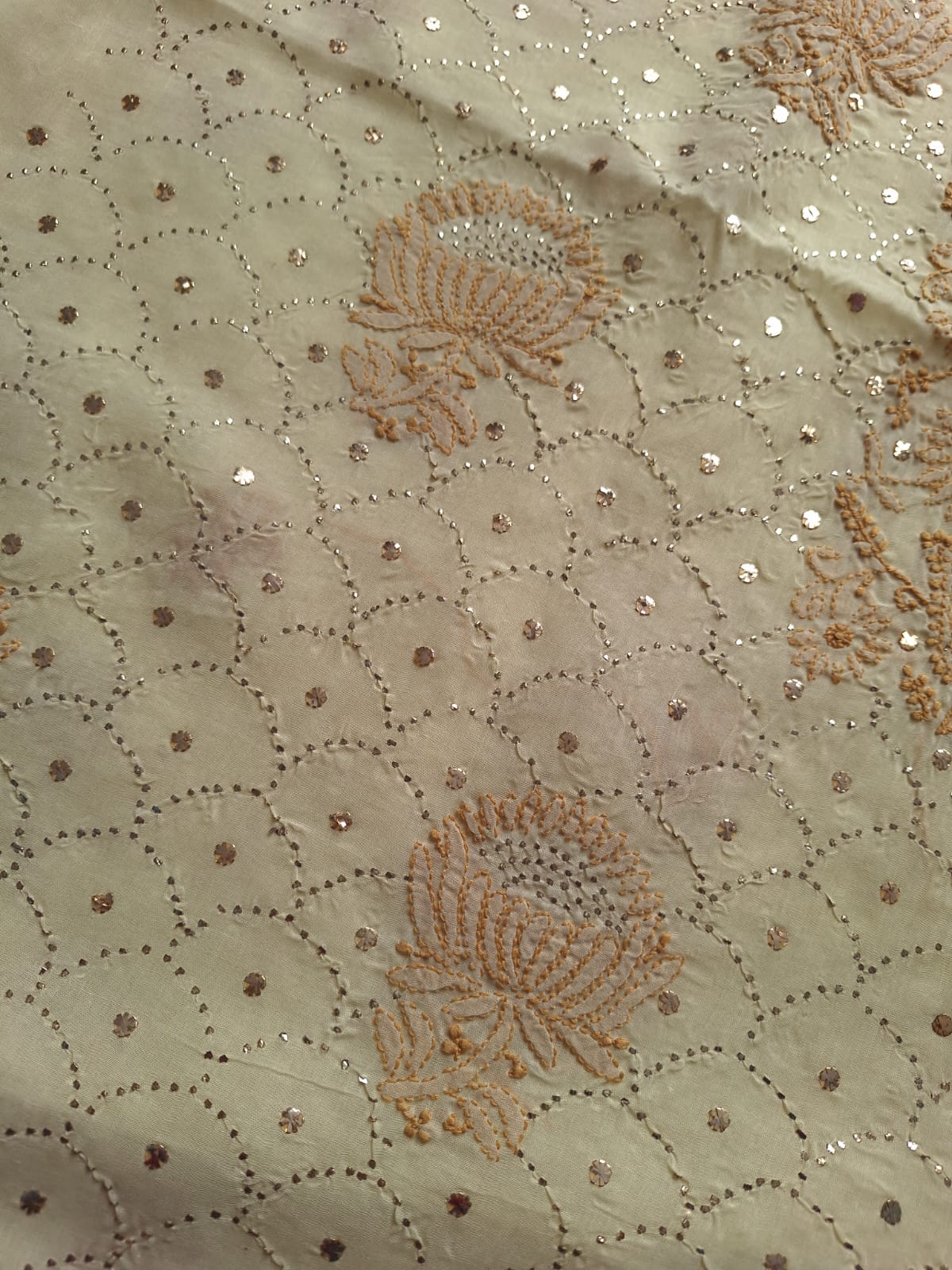 Beige Cotton Kurta with Mukaish And chikan