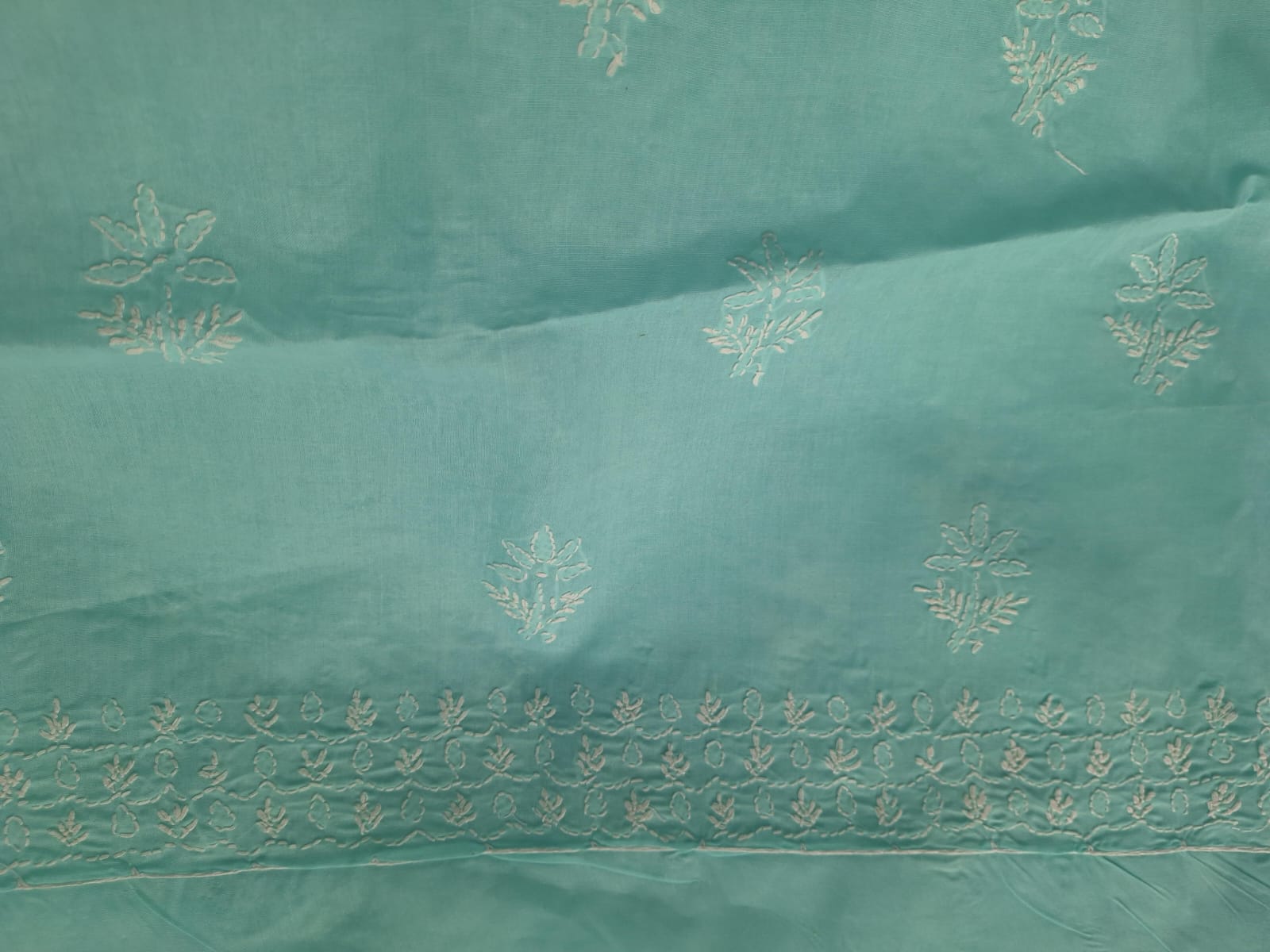 Sea Green cotton Full suit with Handwork