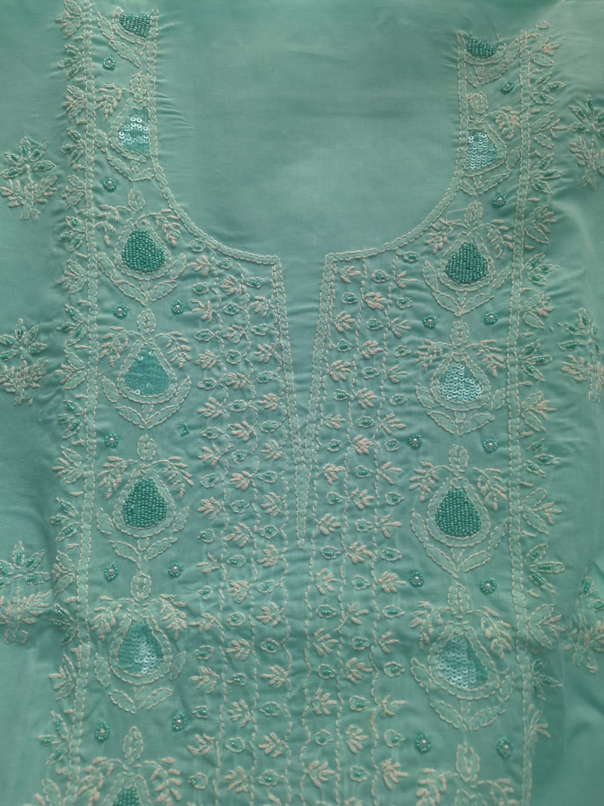 Sea Green cotton Full suit with Handwork
