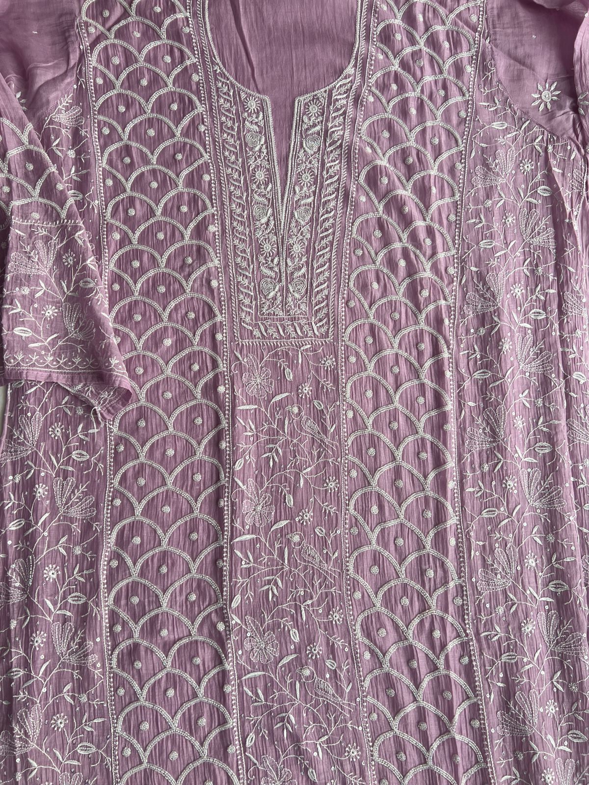 Mul chanderi Semi stitched Kurta dupatta with Cutdana and pearl