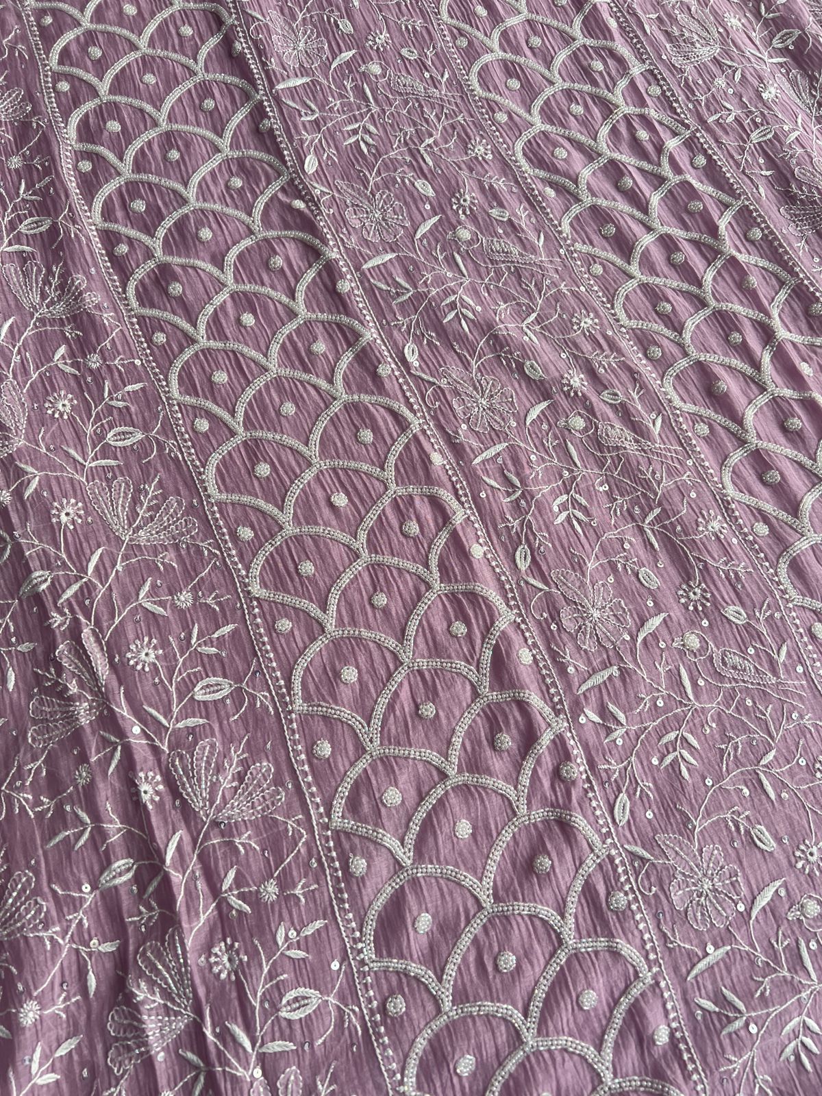 Mul chanderi Semi stitched Kurta dupatta with Cutdana and pearl