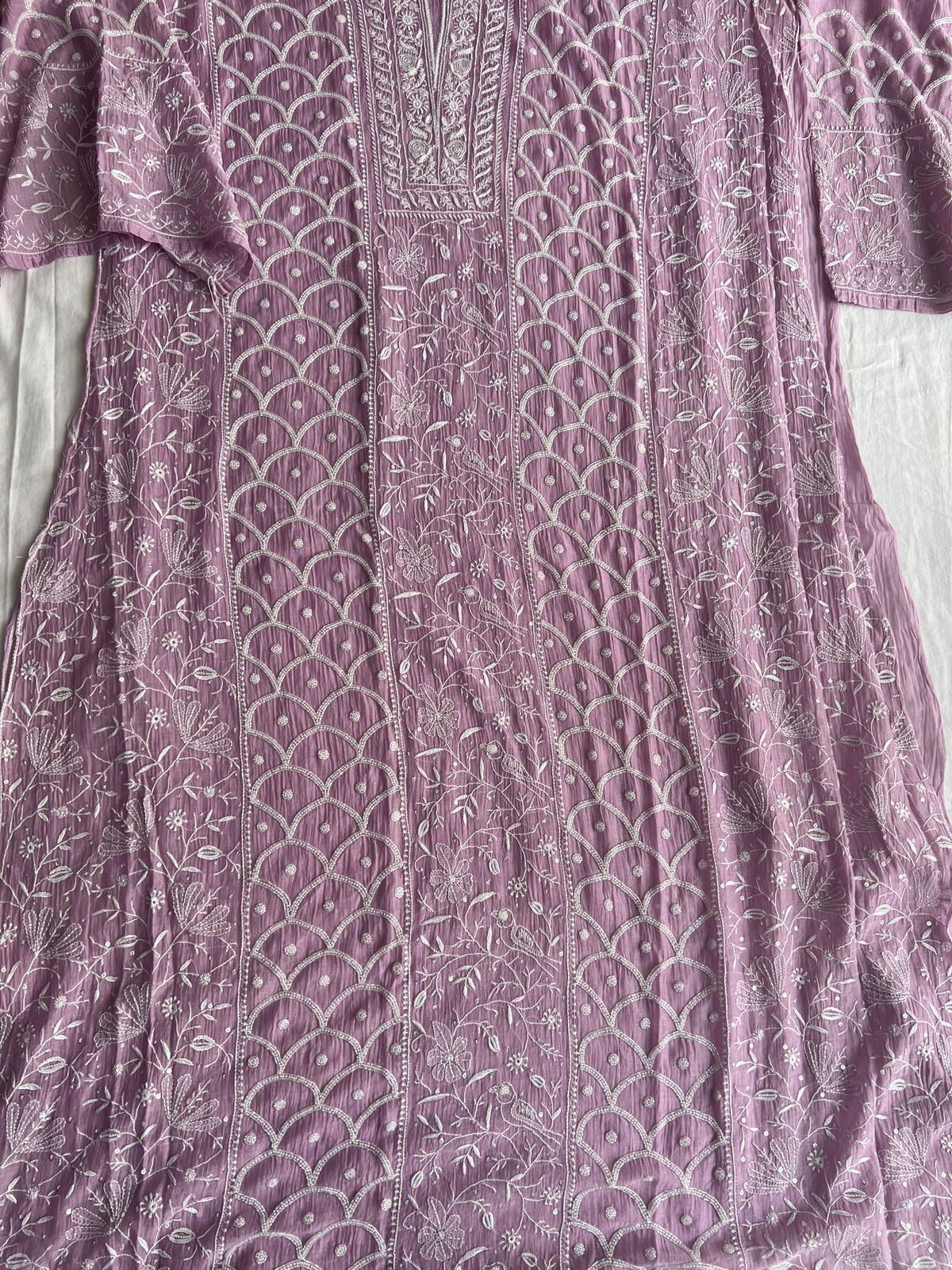 Mul chanderi Semi stitched Kurta dupatta with Cutdana and pearl