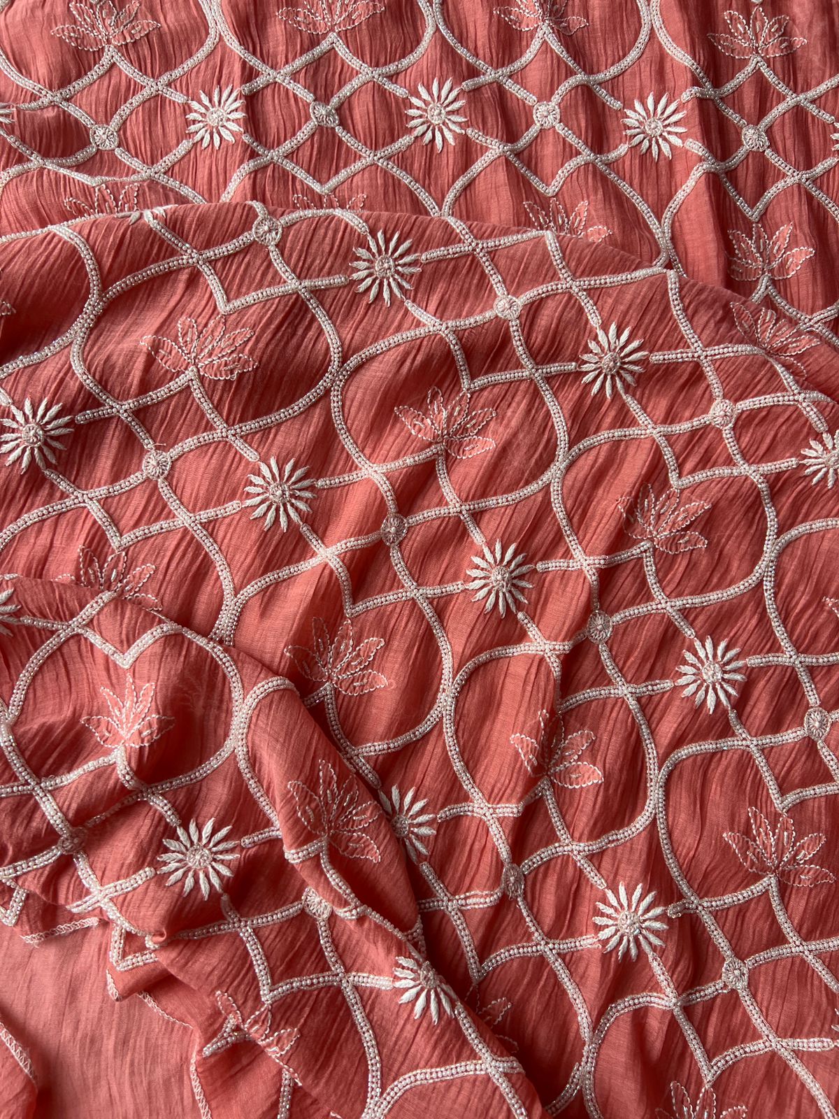 Mul Chanderi Semi stitched Kurta dupatta with Heavy embellishments