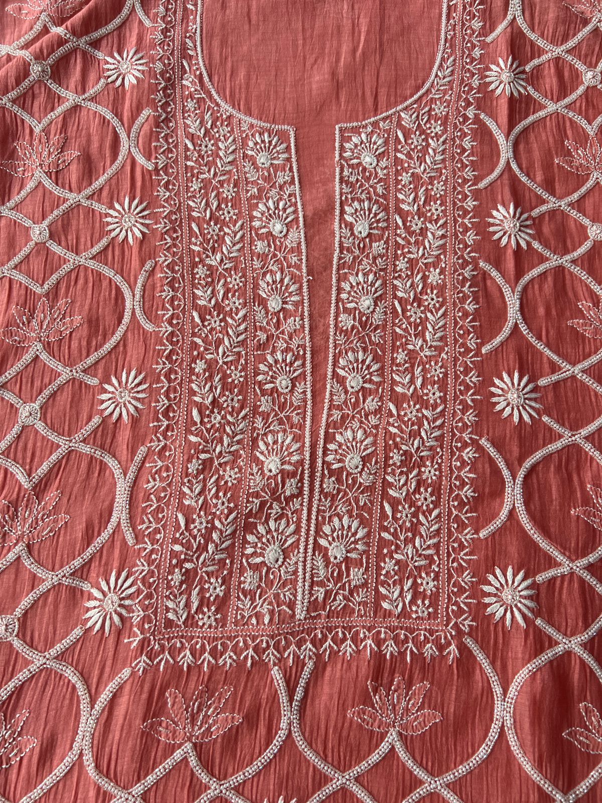 Mul Chanderi Semi stitched Kurta dupatta with Heavy embellishments