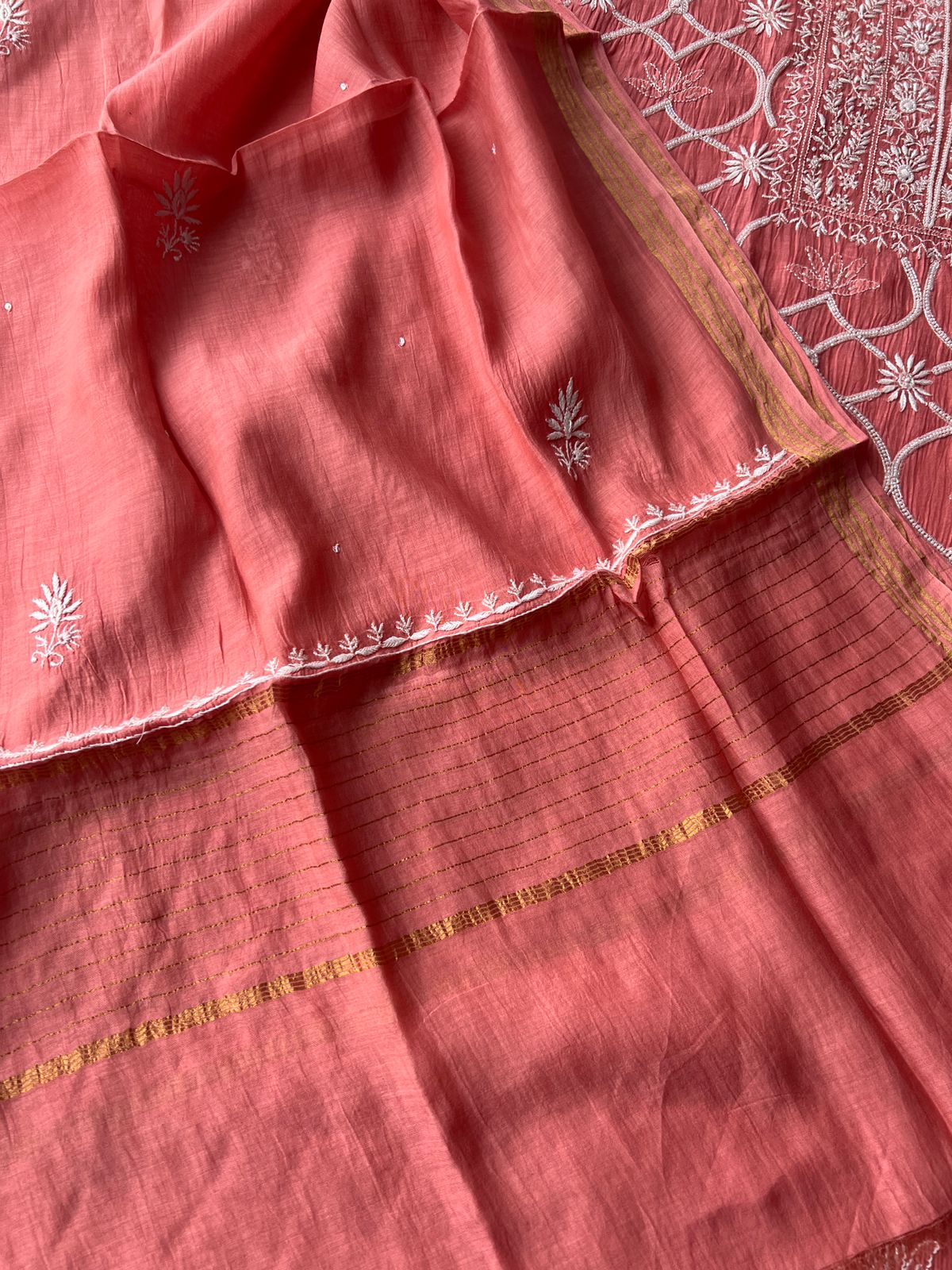 Mul Chanderi Semi stitched Kurta dupatta with Heavy embellishments