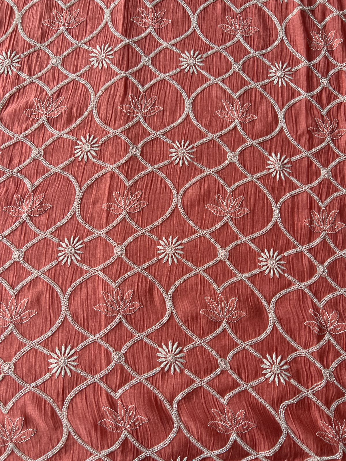 Mul Chanderi Semi stitched Kurta dupatta with Heavy embellishments