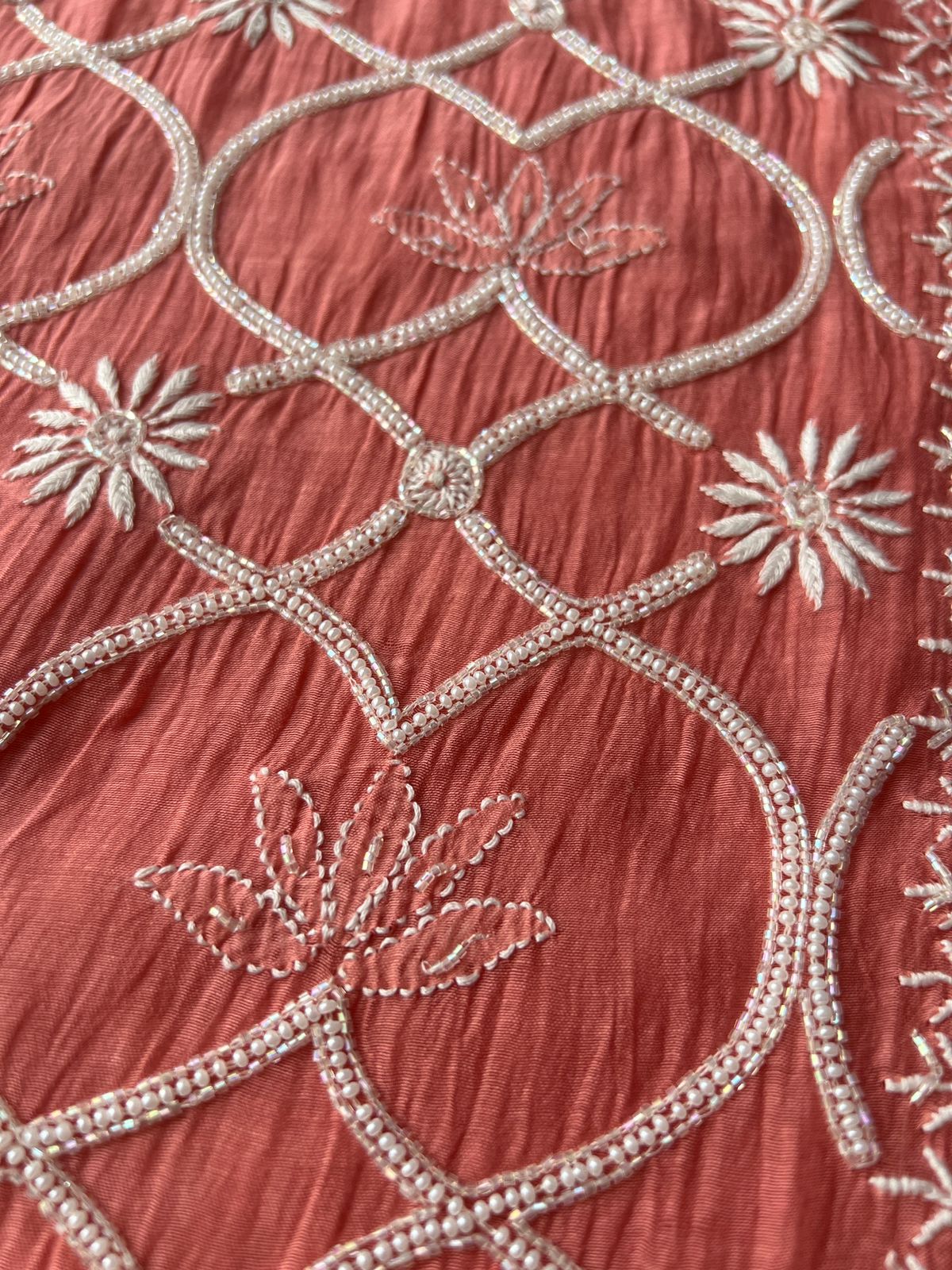 Mul Chanderi Semi stitched Kurta dupatta with Heavy embellishments