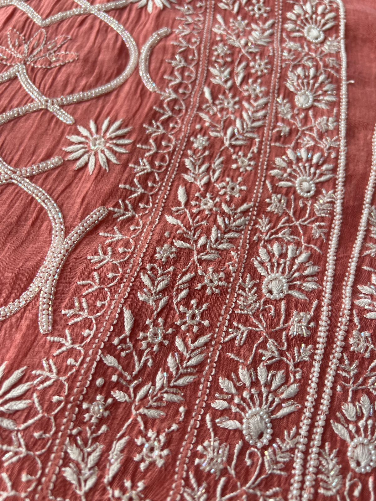 Mul Chanderi Semi stitched Kurta dupatta with Heavy embellishments