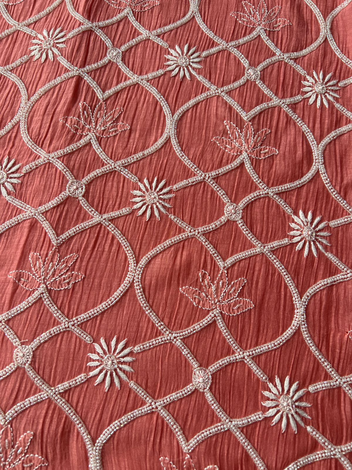 Mul Chanderi Semi stitched Kurta dupatta with Heavy embellishments